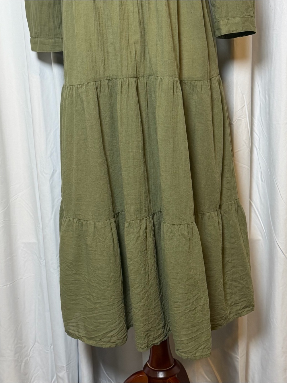 Jenni Kayne James Tiered Dress XS Moss Green Cotton Linen Midi A-Line - Picture 6 of 13